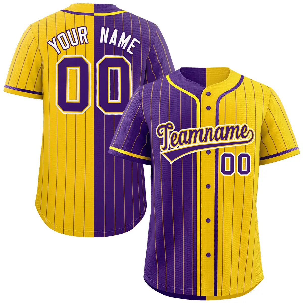 Purple Gold Two Tone Striped Authentic Baseball Jersey
