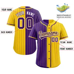 Purple Gold Two Tone Striped Authentic Baseball Jersey 2
