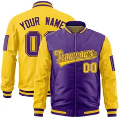 Purple Gold Two-Tone Varsity Full-Zip Letterman Bomber Jacket