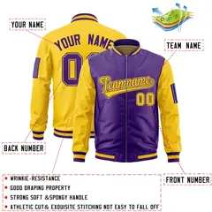 Purple Gold Two-Tone Varsity Full-Zip Letterman Bomber Jacket 2