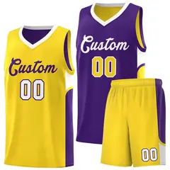 Purple Gold U-shaped Side Pattern Double Side Basketball Jersey