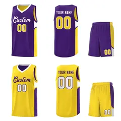 Purple Gold U-shaped Side Pattern Double Side Basketball Jersey 2