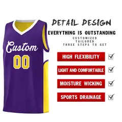 Purple Gold U-shaped Side Pattern Double Side Basketball Jersey 3
