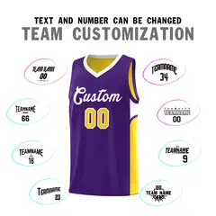 Purple Gold U-shaped Side Pattern Double Side Basketball Jersey 4
