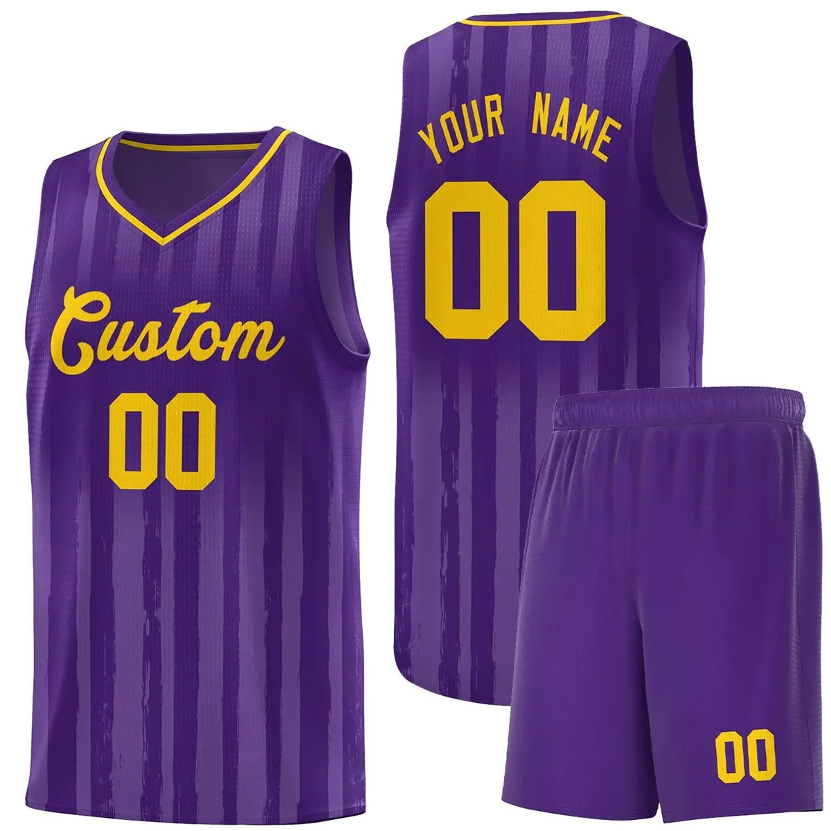 Purple Gold Vertical Stripe Team Basketball Jersey
