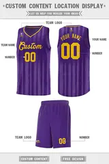 Purple Gold Vertical Stripe Team Basketball Jersey 2