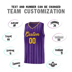 Purple Gold Vertical Stripe Team Basketball Jersey 3