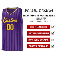 Purple Gold Vertical Stripe Team Basketball Jersey 4