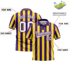Purple Gold Vertical Stripes Performance Polo Shirt 2
