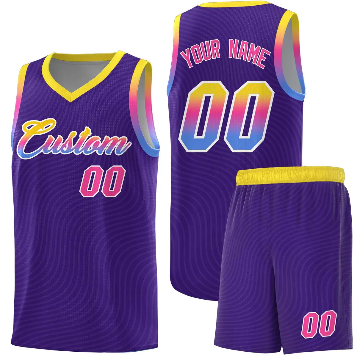 Purple Gold Wave Pattern Basketball Uniform Jersey