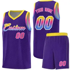 Purple Gold Wave Pattern Basketball Uniform Jersey 1