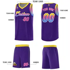 Purple Gold Wave Pattern Basketball Uniform Jersey 5