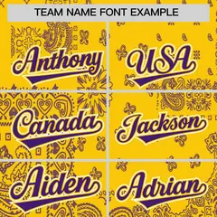 Purple Gold White Cashew Flower Graffiti V-Neck Hockey Jersey 3
