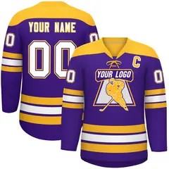 Purple Gold White Classic Lace-Up Neck Hockey Jersey