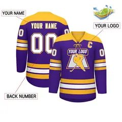 Purple Gold White Classic Lace-Up Neck Hockey Jersey 2