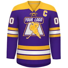 Purple Gold White Classic Lace-Up Neck Hockey Jersey 3