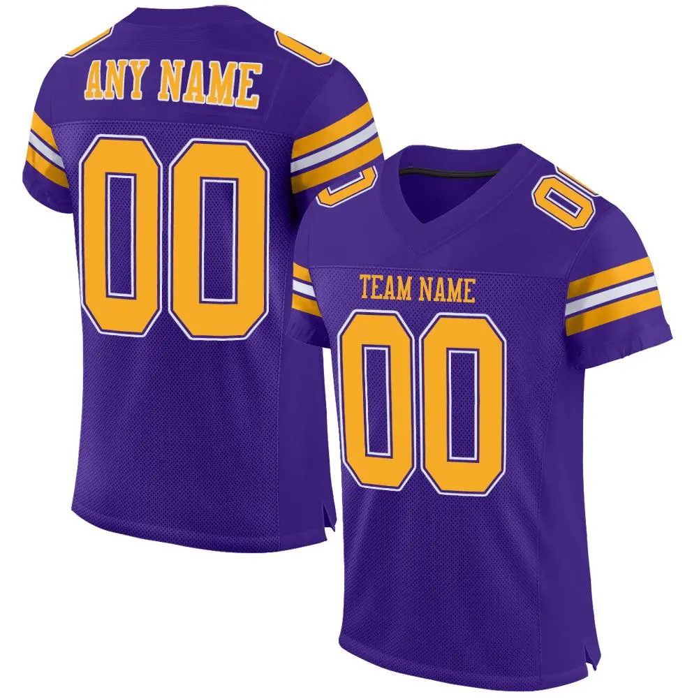 Purple Gold-White Classic Mesh Authentic Football Jersey