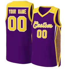 Purple Gold-White Classic Mesh Basketball Jersey