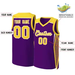 Purple Gold-White Classic Mesh Basketball Jersey 2