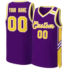 Purple Gold White Classic Mesh Basketball Jersey 1