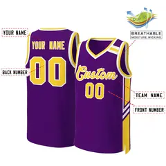 Purple Gold White Classic Mesh Basketball Jersey 2