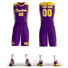 Purple Gold-White Classic Mesh Basketball Jersey