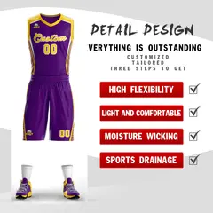 Purple Gold-White Classic Mesh Basketball Jersey 2