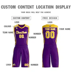 Purple Gold-White Classic Mesh Basketball Jersey 3