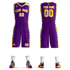 Purple Gold White Classic Mesh Basketball Jersey Sets