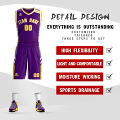 Purple Gold White Classic Mesh Basketball Jersey Sets 2