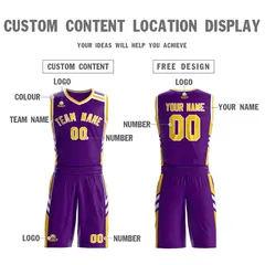Purple Gold White Classic Mesh Basketball Jersey Sets 3