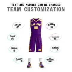 Purple Gold White Classic Mesh Basketball Jersey Sets 4