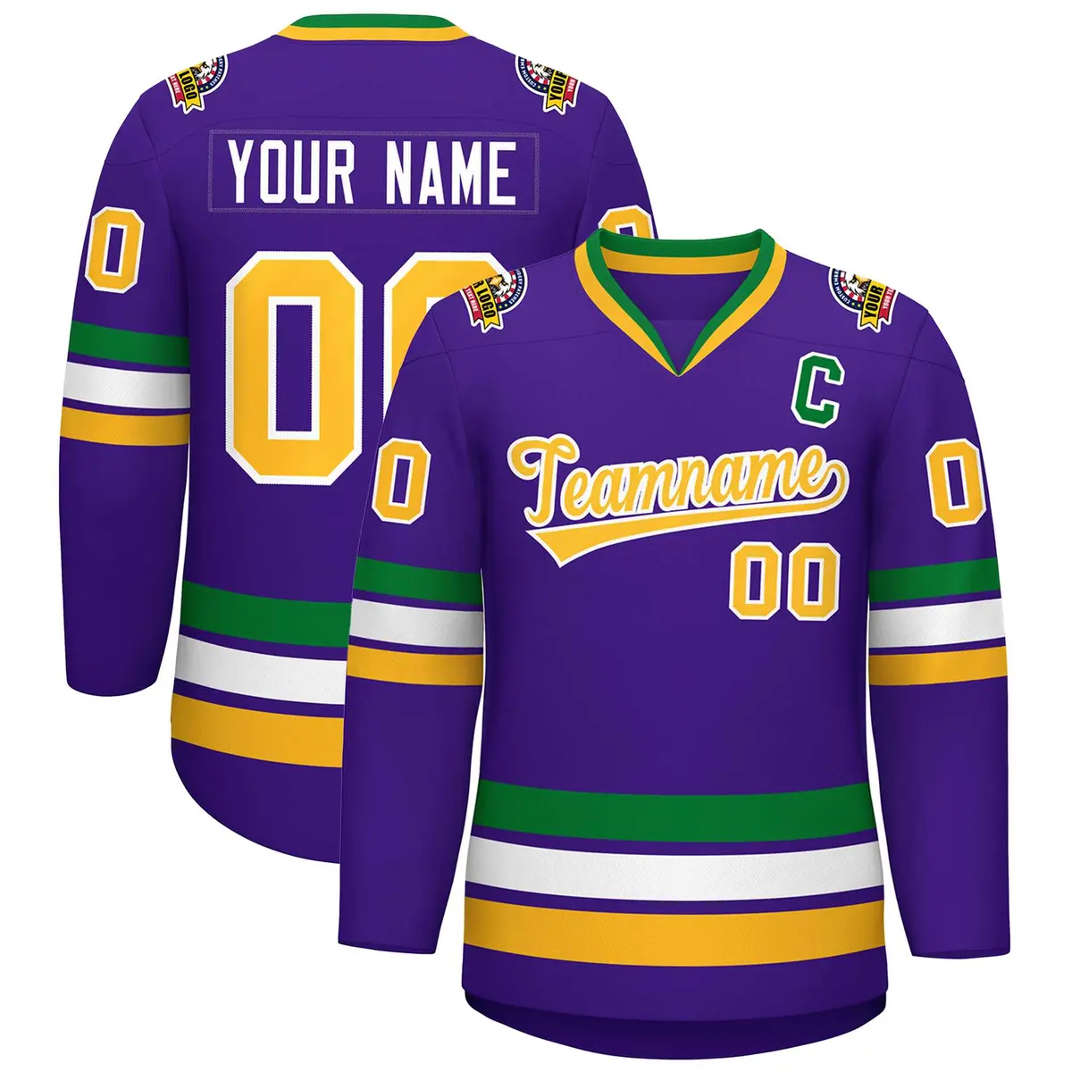 Purple Gold-White Classic Style Hockey Jersey