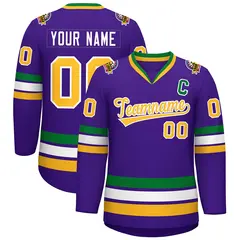 Purple Gold-White Classic Style Hockey Jersey