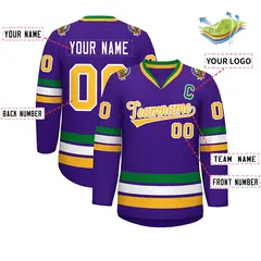 Purple Gold-White Classic Style Hockey Jersey 2