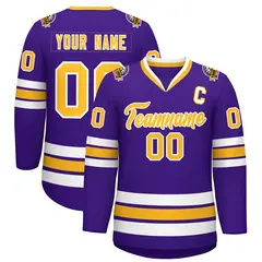 Purple Gold-White Classic Style Hockey Jersey