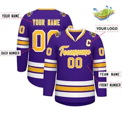 Purple Gold-White Classic Style Hockey Jersey 2