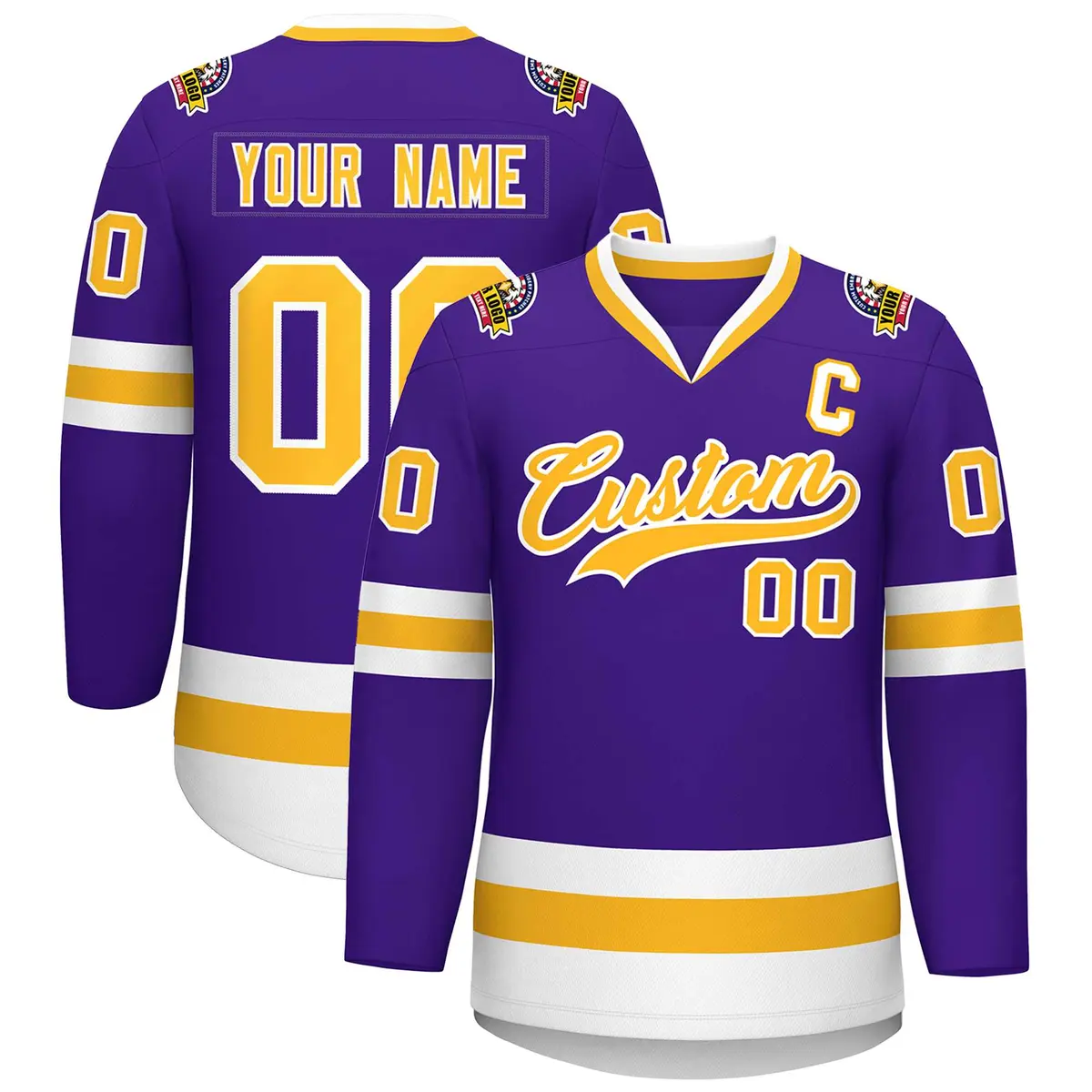 Purple Gold-White Classic Style Hockey Jersey