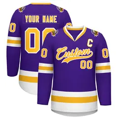 Purple Gold-White Classic Style Hockey Jersey
