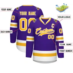 Purple Gold-White Classic Style Hockey Jersey 2