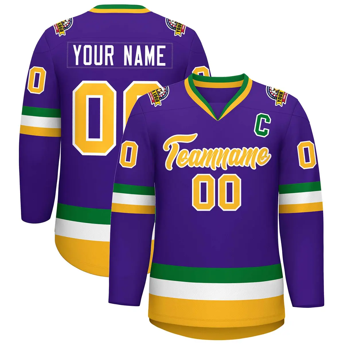 Purple Gold-White Classic Style Hockey Jersey