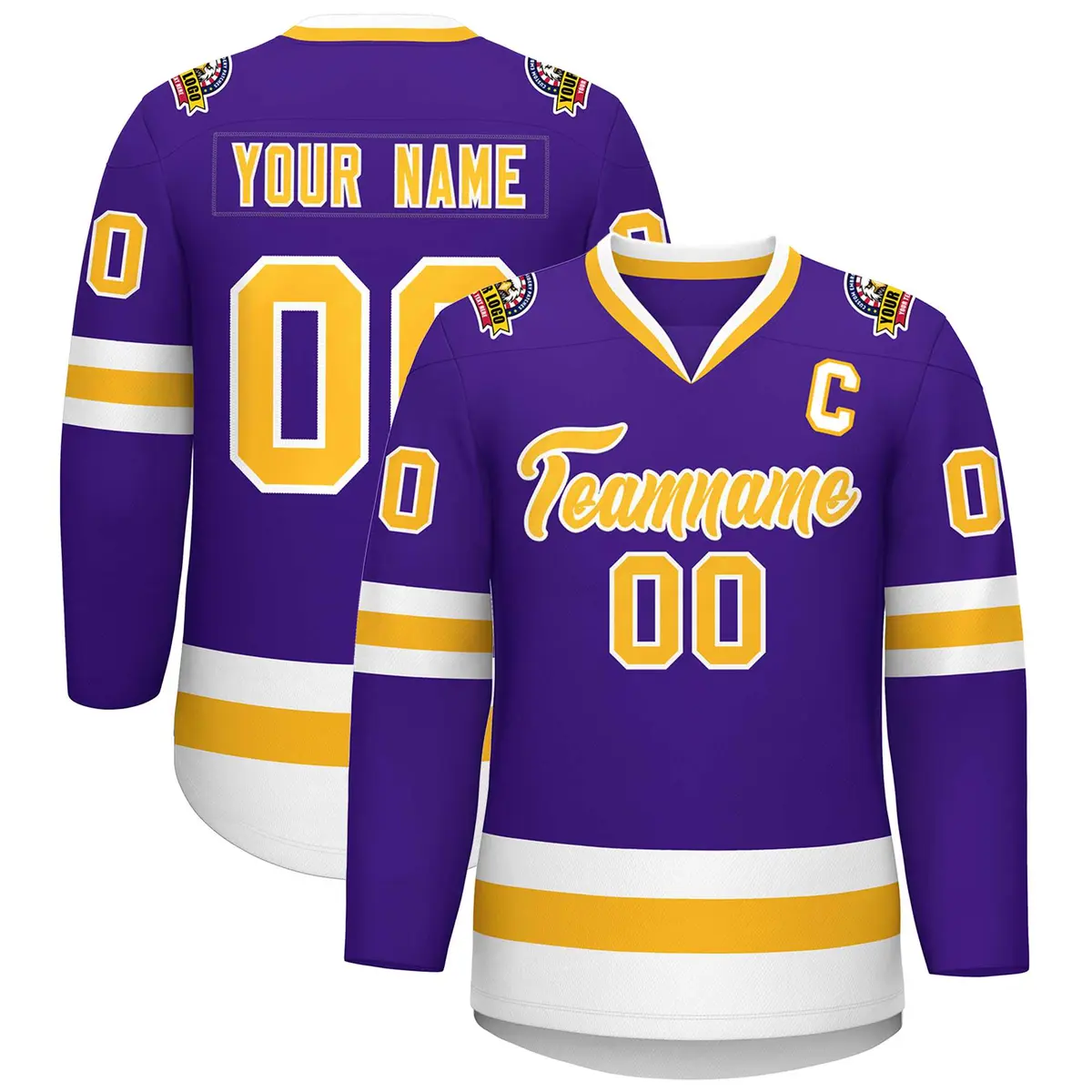 Purple Gold-White Classic Style Hockey Jersey