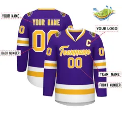 Purple Gold-White Classic Style Hockey Jersey 2