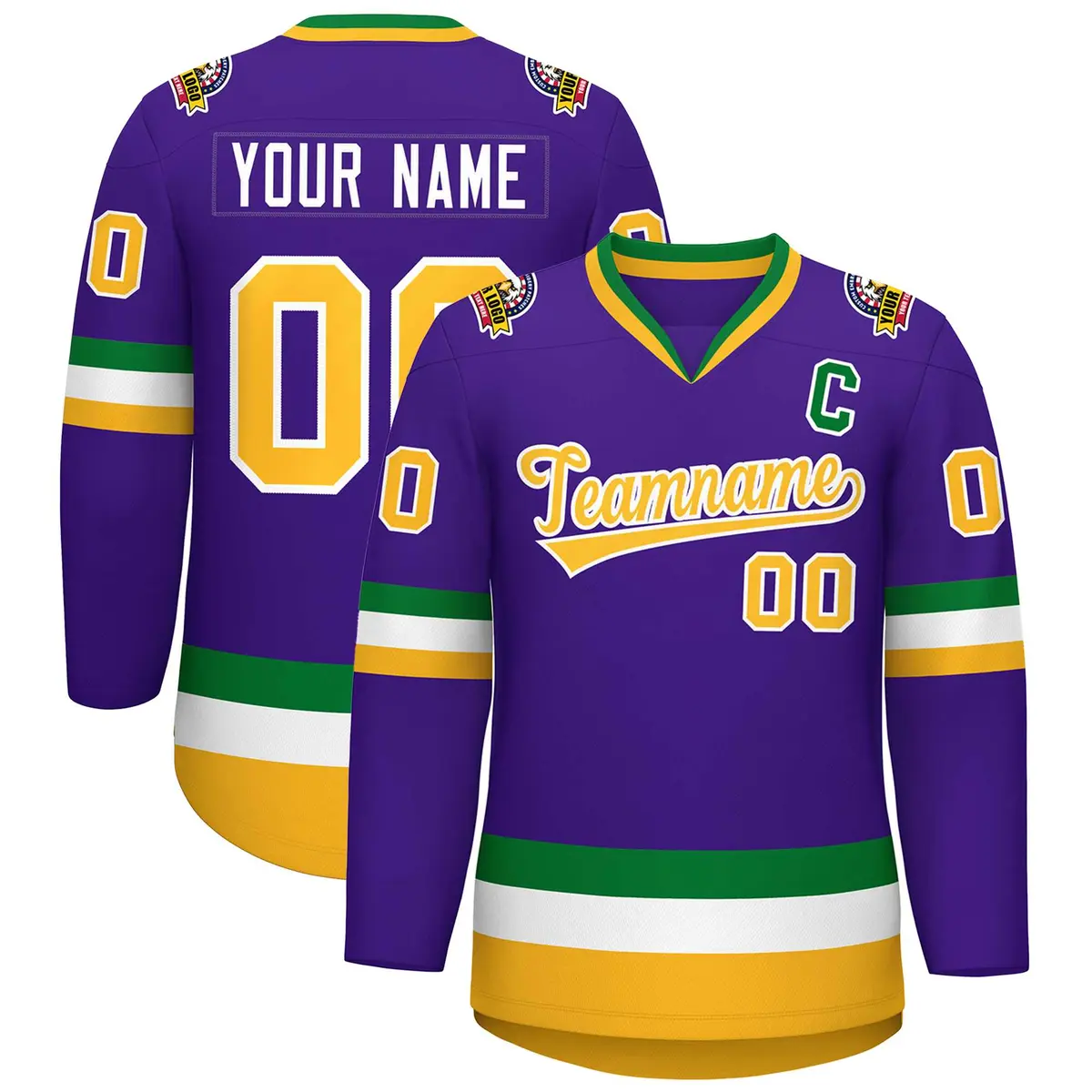 Purple Gold-White Classic Style Hockey Jersey