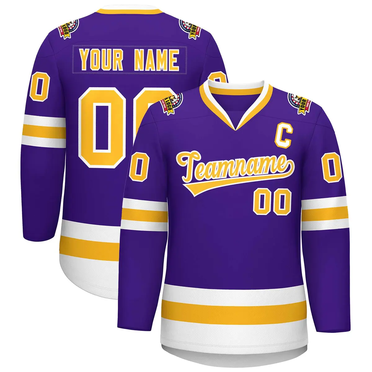 Purple Gold-White Classic Style Hockey Jersey