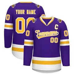 Purple Gold-White Classic Style Hockey Jersey 1