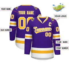 Purple Gold-White Classic Style Hockey Jersey 2