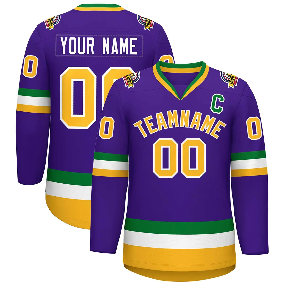 Purple Gold-White Classic Style Hockey Jersey