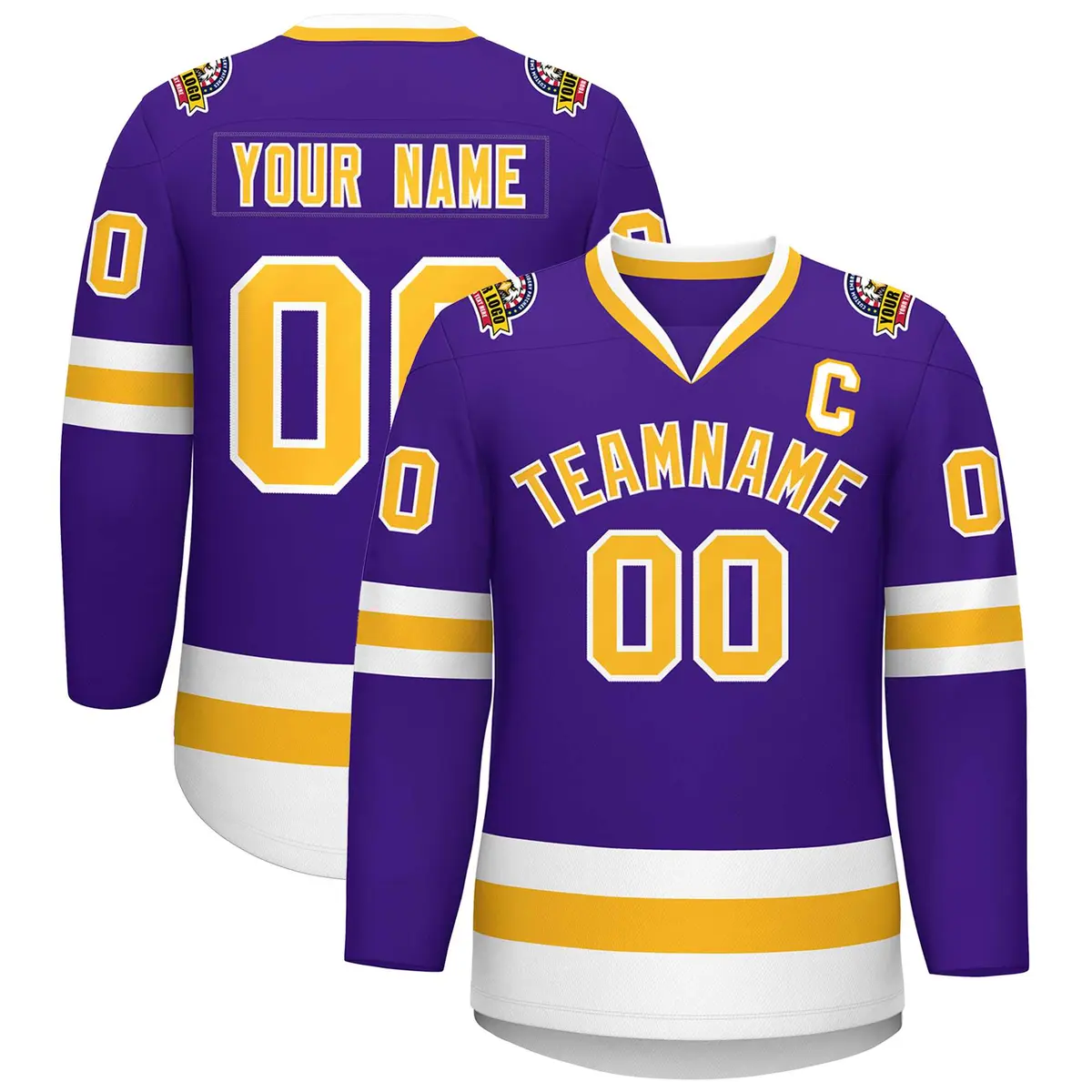 Purple Gold-White Classic Style Hockey Jersey