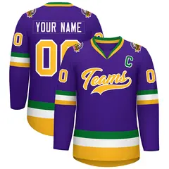 Purple Gold-White Classic Style Hockey Jersey 1